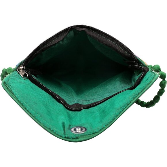 Rajasthani Embroidered Clutch Bag for Women Mini Crossbody Green Wedding Purse - Picture 6 of 6